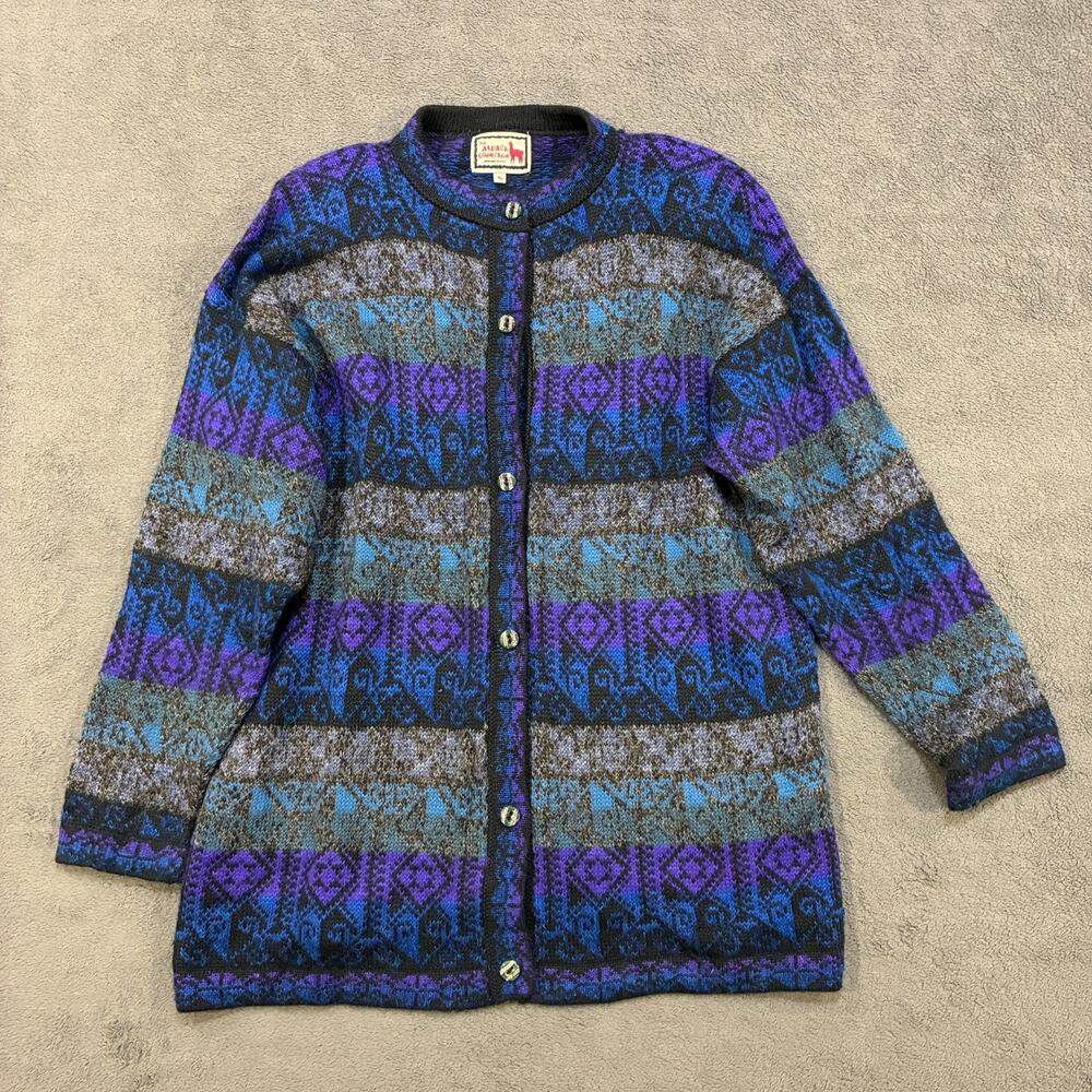Vintage The Alpaca Connection Purple Blue Button Down Cardigan Women's Size XL